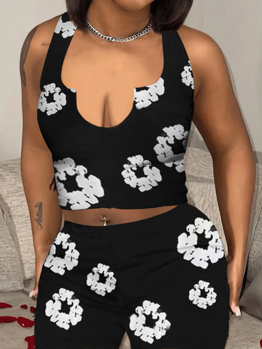 WOMEN'S FLORAL PRINT 2PC SET IN STORES NOW! (BLACK)