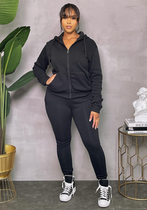 ACCESS LADIES 2PC ACTIVEWEAR/JOGGER ZIPDOWN FLEECE SET (BLACK)