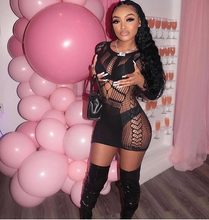 Load image into Gallery viewer, Women&#39;s Mesh Hollow Out Long Sleeve Mini Bodycon Dress IN STORES NOW!