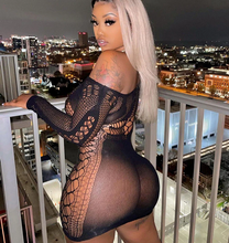 Load image into Gallery viewer, Women&#39;s Mesh Hollow Out Long Sleeve Mini Bodycon Dress IN STORES NOW!