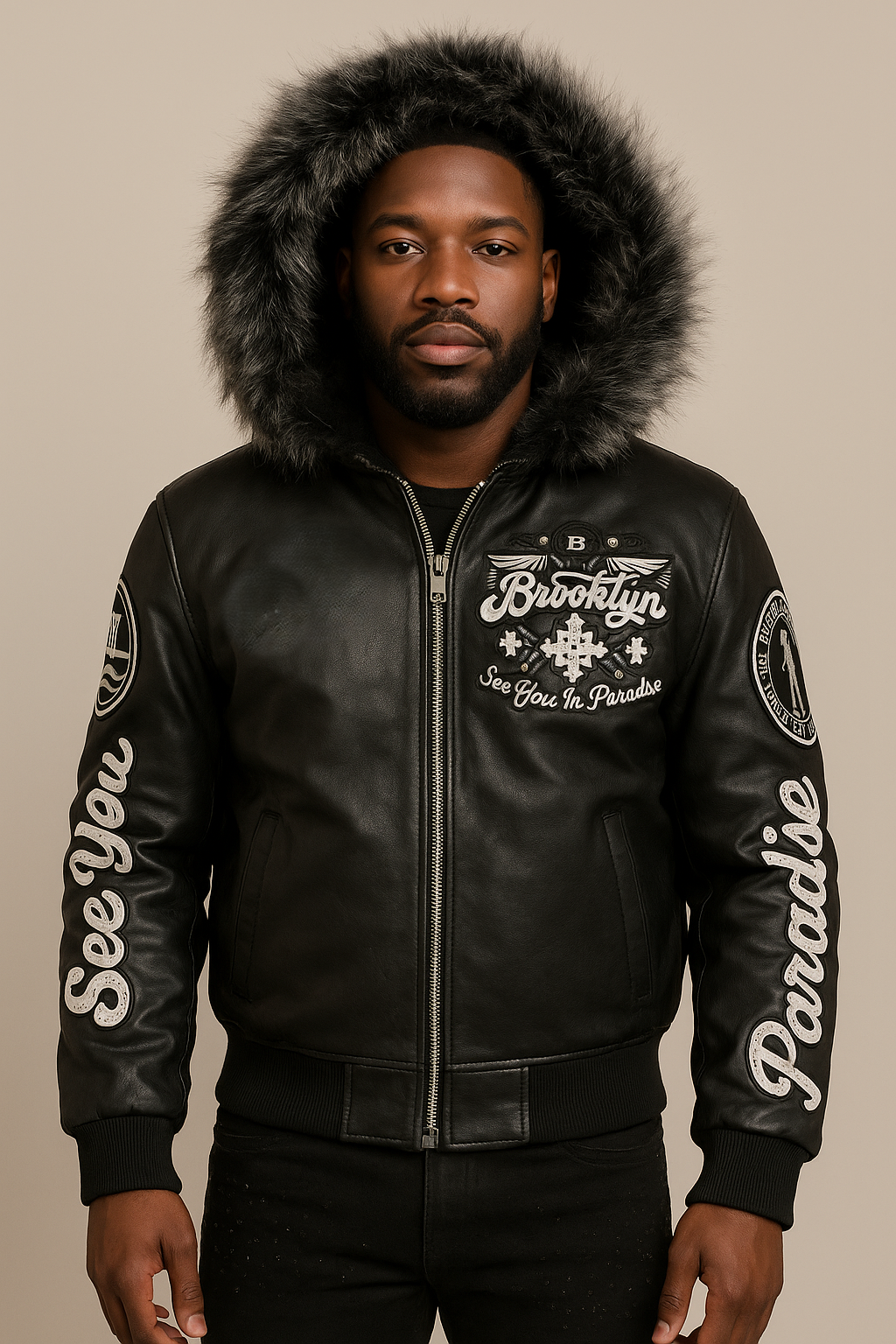 JORDAN CRAIG BROOKLYN BOMBER JACKET W/ HOOD (BLACK)