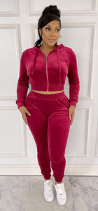 ACCESS LADIES 2PC ACTIVEWEAR VELVET JOGGER OUTFIT SET (BURGUNDY)