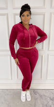 Load image into Gallery viewer, ACCESS LADIES 2PC ACTIVEWEAR VELVET JOGGER OUTFIT SET (BURGUNDY)