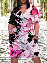 Load image into Gallery viewer, WOMEN'S PLUS SIZE PINK AND BLACK BUTTERFLIES DRESS IN STORES NOW