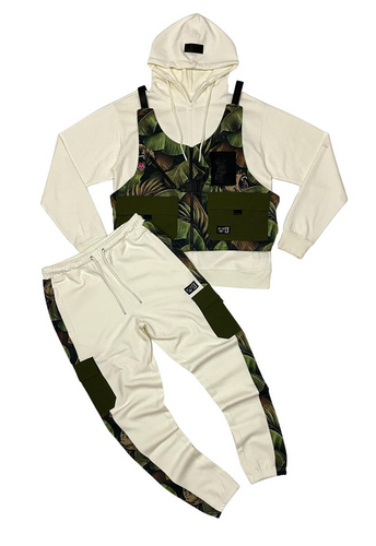CIVILIZED CARGO HOODIE + JOGGER SET W/ DETACHABLE VEST (NATURAL)