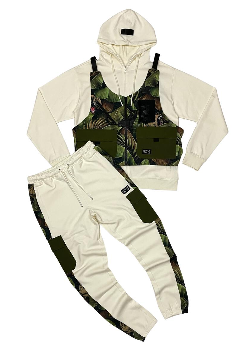 CIVILIZED CARGO HOODIE + JOGGER SET W/ DETACHABLE VEST (NATURAL)