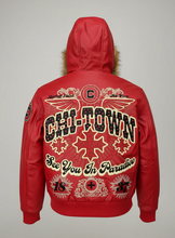 Load image into Gallery viewer, JORDAN CRAIG CHICAGO BOMBER JACKET W/ HOOD (RED)