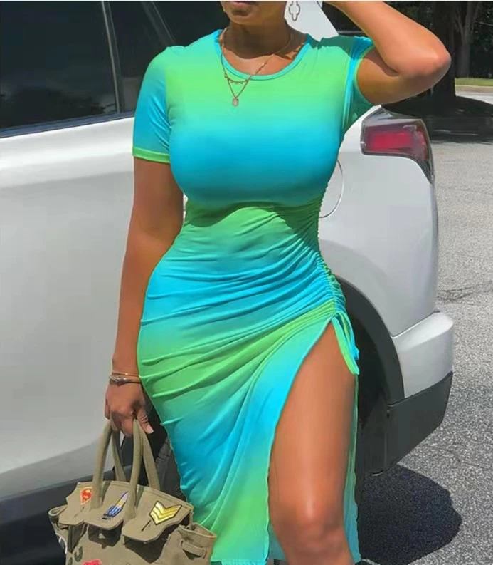 Women's Split Casual Maxi Dress (Blue/Green) IN STORES NOW!