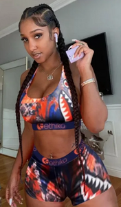 WOMEN'S TIE-DYED SHARK MOUTH SPORTS BRA & BOY SHORT SET