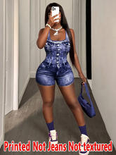Load image into Gallery viewer, WOMEN'S FAUX DENIM ROMPER IN STORES NOW