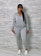 Load image into Gallery viewer, ACCESS LADIES 2PC ACTIVEWEAR/JOGGER ZIPDOWN FLEECE SET (LT GREY)