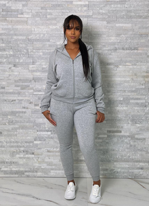 ACCESS LADIES 2PC ACTIVEWEAR/JOGGER ZIPDOWN FLEECE SET (LT GREY)