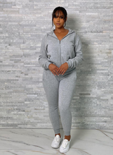 Load image into Gallery viewer, ACCESS LADIES 2PC ACTIVEWEAR/JOGGER ZIPDOWN FLEECE SET (LT GREY)