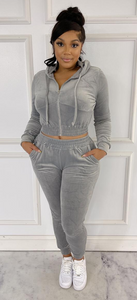 ACCESS LADIES 2PC ACTIVEWEAR VELVET JOGGER OUTFIT SET (CHARCOAL)