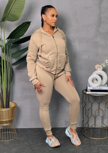 Load image into Gallery viewer, ACCESS LADIES 2PC ACTIVEWEAR/JOGGER ZIPDOWN FLEECE SET (KHAKI)