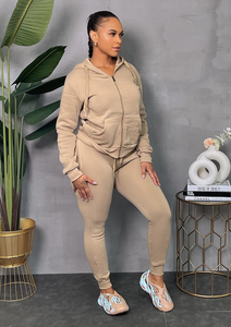 ACCESS LADIES 2PC ACTIVEWEAR/JOGGER ZIPDOWN FLEECE SET (KHAKI)