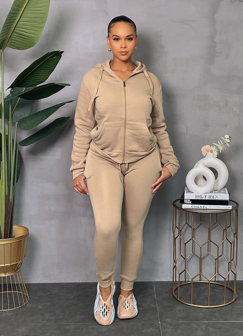 ACCESS LADIES 2PC ACTIVEWEAR/JOGGER ZIPDOWN FLEECE SET (KHAKI)