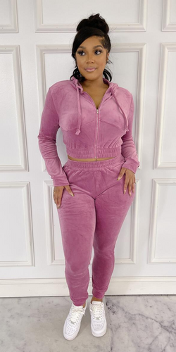 ACCESS LADIES 2PC ACTIVEWEAR VELVET JOGGER OUTFIT SET (MAUVE)