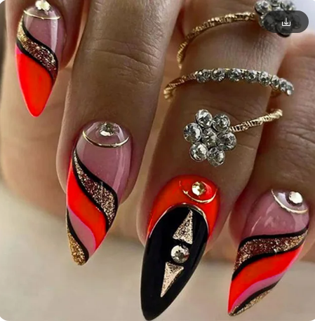 24Pcs Long Stiletto False Press On Nails (A0635377)