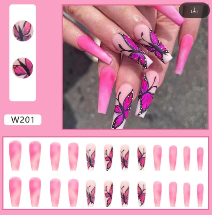 24Pcs Long Coffin False Press On Nails (201)