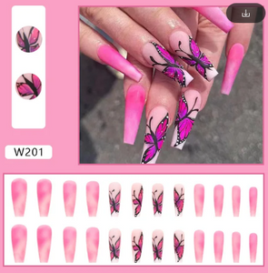 24Pcs Long Coffin False Press On Nails (201)