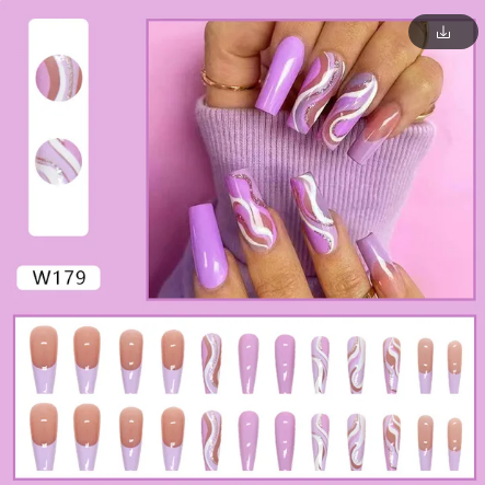24Pcs Long Coffin False Press On Nails (179)