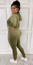 Load image into Gallery viewer, ACCESS LADIES 2PC ACTIVEWEAR VELVET JOGGER OUTFIT SET (OLIVE)