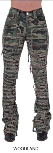 RED FOX WOMEN'S STACKED FRAYED HEAVY TWILL PANTS PA4416 (WOODLAND)