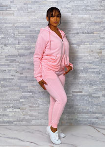 ACCESS LADIES 2PC ACTIVEWEAR/JOGGER ZIPDOWN FLEECE OUTFIT SET (LT.PINK)