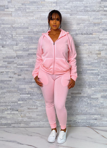 ACCESS LADIES 2PC ACTIVEWEAR/JOGGER ZIPDOWN FLEECE OUTFIT SET (LT.PINK)