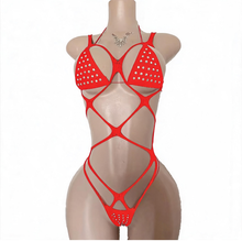 Load image into Gallery viewer, Dance WOMEN'S 3PC RHINESTONE FLOSS BIKINI &amp; JUMBO DIAMOND BODYSUIT