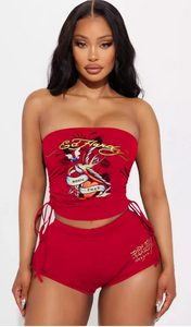 WOMEN'S GRAFFITI PRINT TUBE TOP & SHORT 2PC SET IN STORES NOW! (RED)