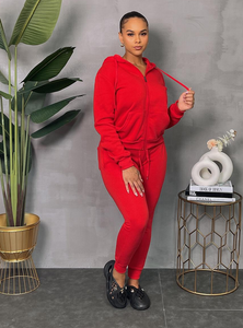 ACCESS LADIES 2PC ACTIVEWEAR/JOGGER ZIPDOWN FLEECE SET (RED)