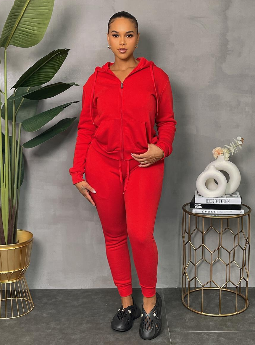 ACCESS LADIES 2PC ACTIVEWEAR/JOGGER ZIPDOWN FLEECE SET (RED)