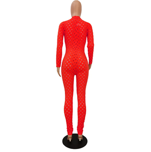 WOMEN'S RED HOLLOW OUT ONE PIECE JUMPSUIT IN STORES NOW!