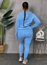 Load image into Gallery viewer, ACCESS LADIES 2PC ACTIVEWEAR/JOGGER ZIPDOWN FLEECE OUFIT SET (SKY BLUE)