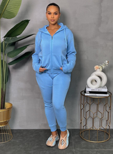 Load image into Gallery viewer, ACCESS LADIES 2PC ACTIVEWEAR/JOGGER ZIPDOWN FLEECE OUFIT SET (SKY BLUE)