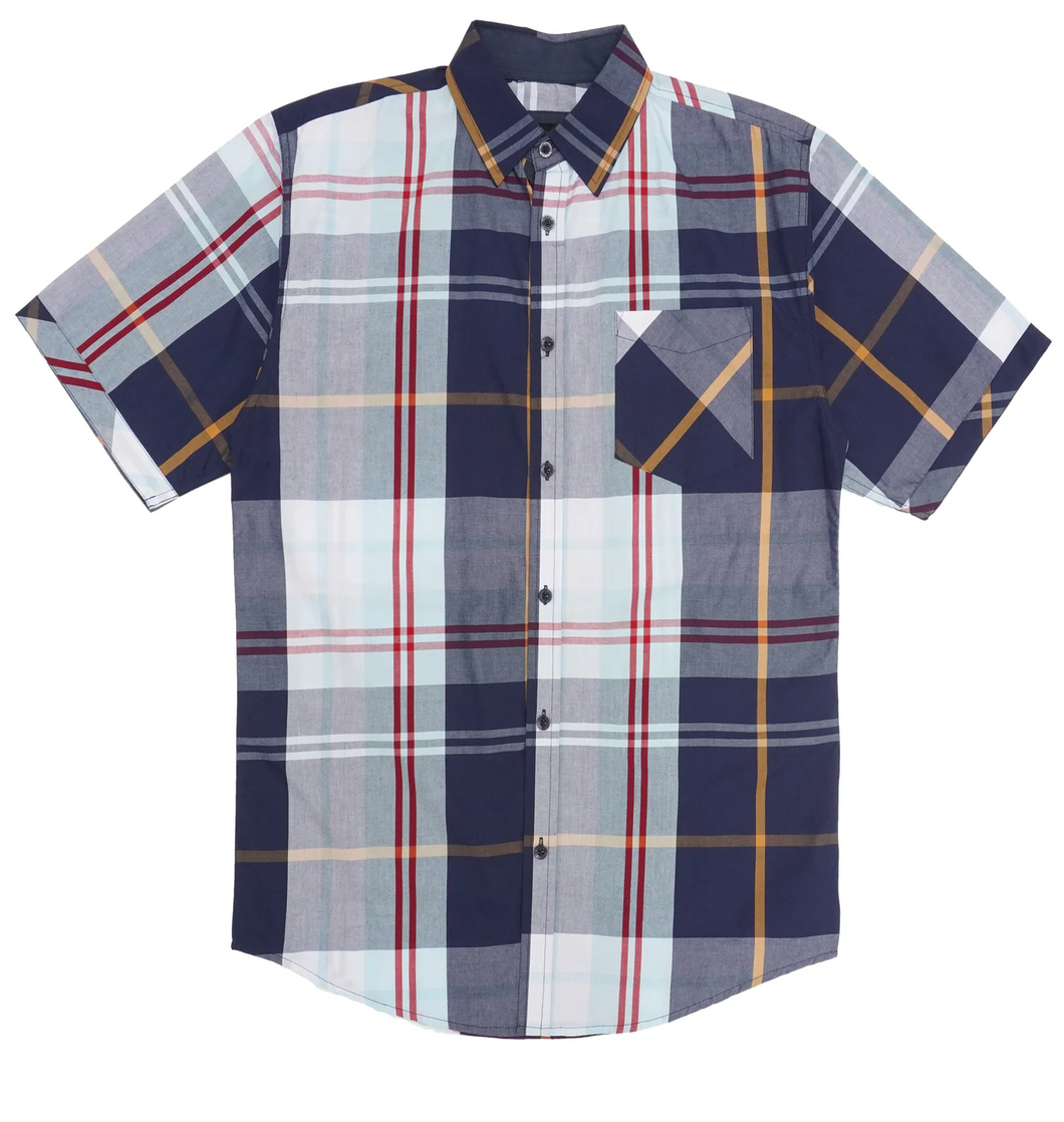 V845 VENO BUTTON-DOWN PLAID SHORT SLEEVES - NAVY