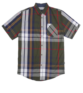 V845 VENO BUTTON-DOWN PLAID SHORT SLEEVES - OLIVE