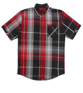 V845 VENO BUTTON-DOWN PLAID SHORT SLEEVES - BLACK/RED