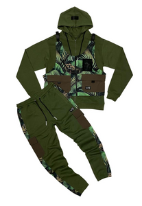 CIVILIZED CARGO HOODIE + JOGGER SET W/ DETACHABLE VEST (OLIVE)