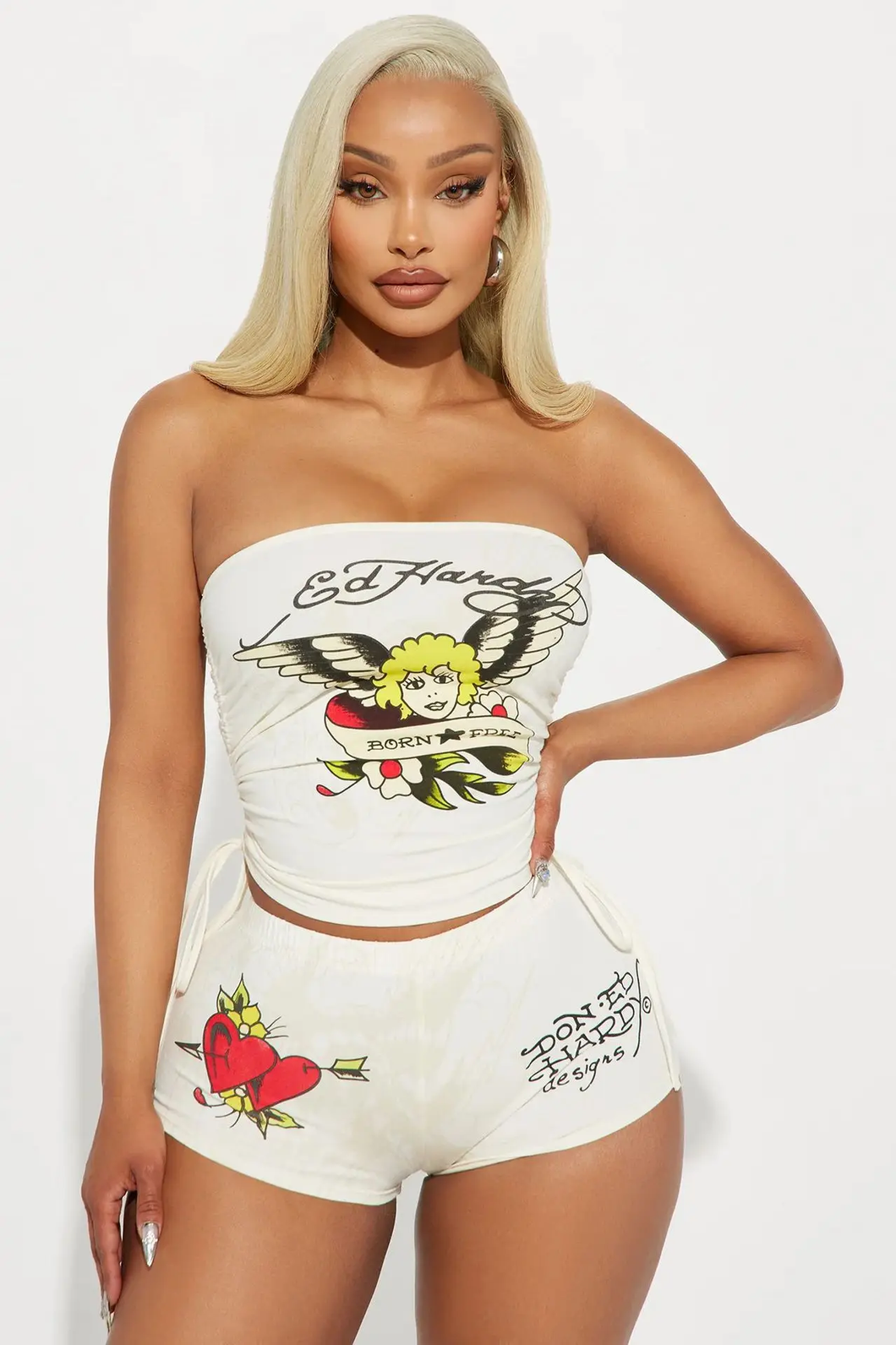 WOMEN'S GRAFFITI PRINT TUBE TOP & SHORT 2PC SET IN STORES NOW! (WHITE)
