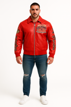 Load image into Gallery viewer, JORDAN CRAIG CHICAGO RHINESTONE BOMBER JACKET (RED)