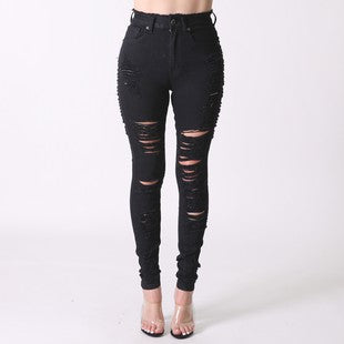 REDFOX HIGHWAIST RIP SKINNY JEANS (BK) PA0494