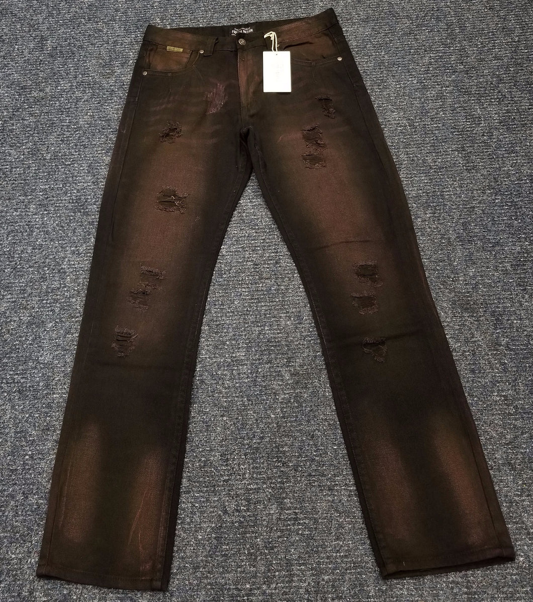 PARISH NATION BLK/BURGUNDY DISTRESSED JEANS