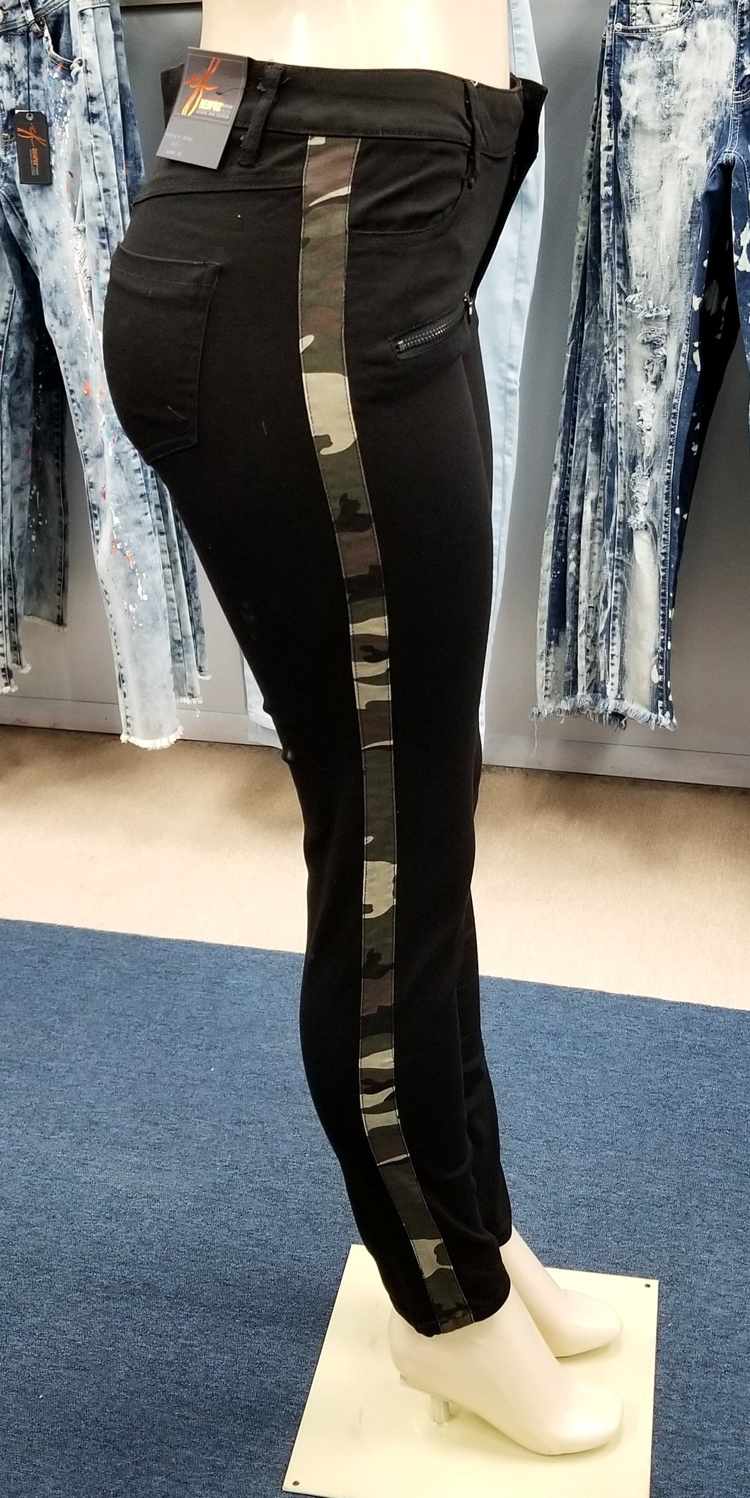 REDFOX BLACK CAMO STRIPED JEANS PL861
