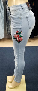 REDFOX LT BLUE EMBROIDERED ROSE JEANS