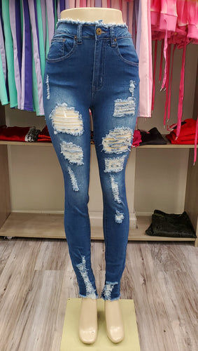 WOMEN'S REDFOX HIGHWAISTED RHINESTONE RIPPED JEANS