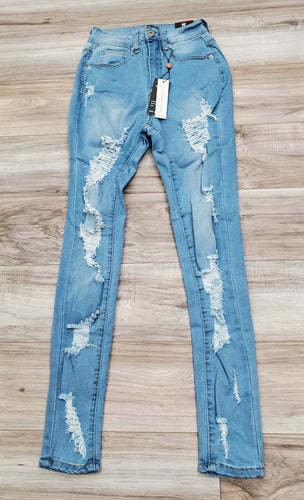 REDFOX High Waisted Rip Off Jeans (Light Blue) PA0432