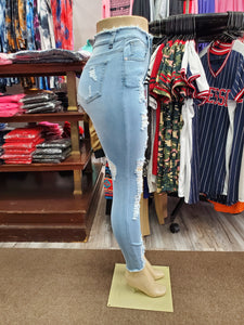 REDFOX HIGH WAISTED Rip Off Fringe Jeans (L. Blue) PA0434